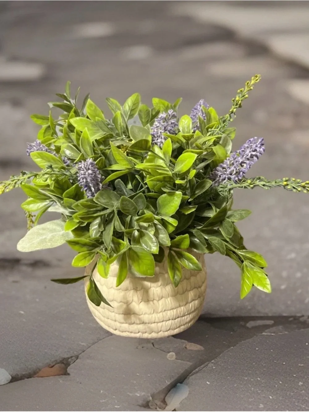 9” Artificial Lavender Flower Plants In A Ceramic Vase